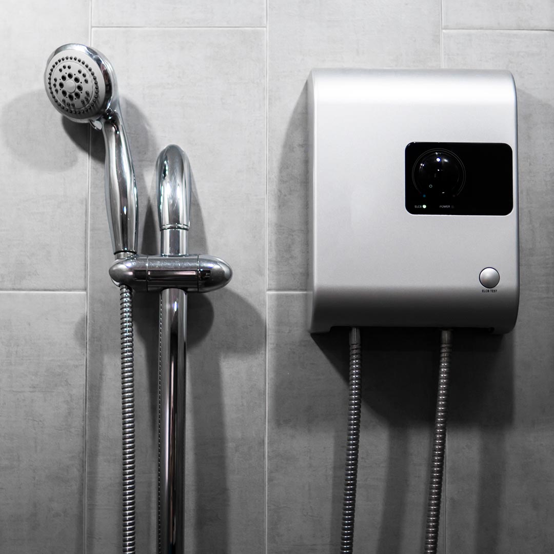 Tankless water heater in a shower