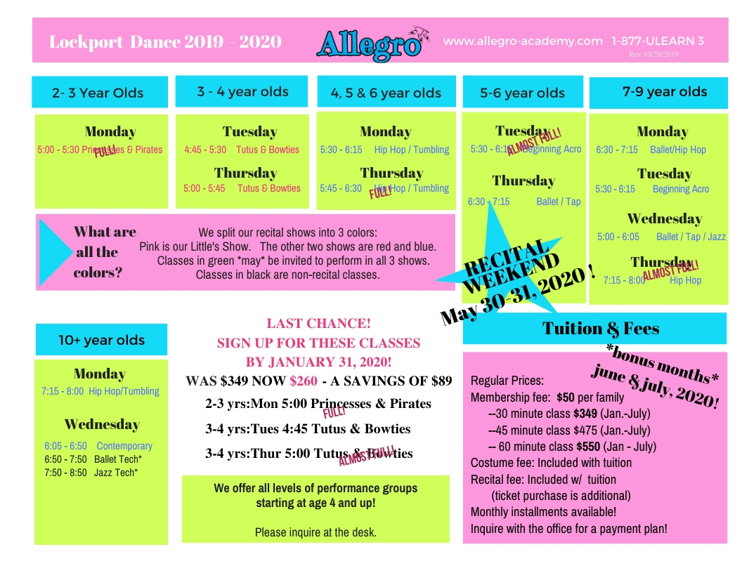 Lockport Dance Schedule Allegro Music & Dance Academy