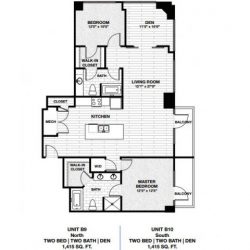 Skyhouse Main Downtown Houston Apartment 2 bedroom, 1415ft² floorplan