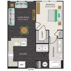 Midtown Houston By Windsor Apartment 1 bedroom, 696ft² Floorplan