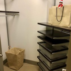 This shows the closet space at the carter apartments with shelving