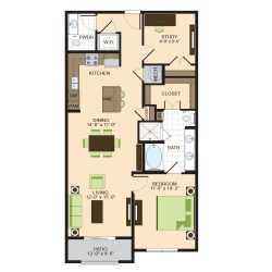 2900 West Dallas Houston Apartment 1 bedroom, 1086ft² floorplan