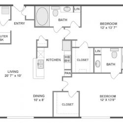 AMLI City Vista Houston Montrose Apartments 2 bedroom, 1209ft² floorplan