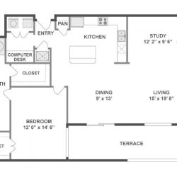 AMLI City Vista Houston Montrose Apartments 1 bedroom, 1247ft² floorplan