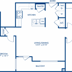 Camden City Center Houston Apartments 2 bedroom, 1278ft² Floorplan