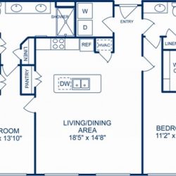 Camden City Center Houston Apartments 2 bedroom, 1302ft² Floorplan
