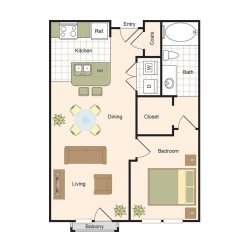 Jackson Hill Houston Apartments 1 bedroom, 665ft² Floorplan