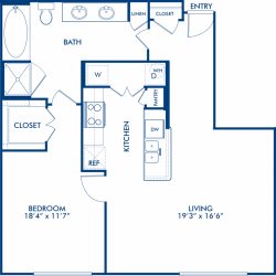 Camden City Center Houston Apartments 1 Bedroom, 824ft² Floorplan