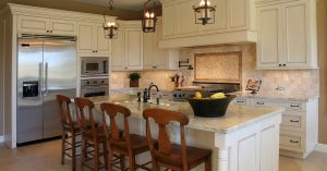 modern kitchen with natural stone countertops and island top