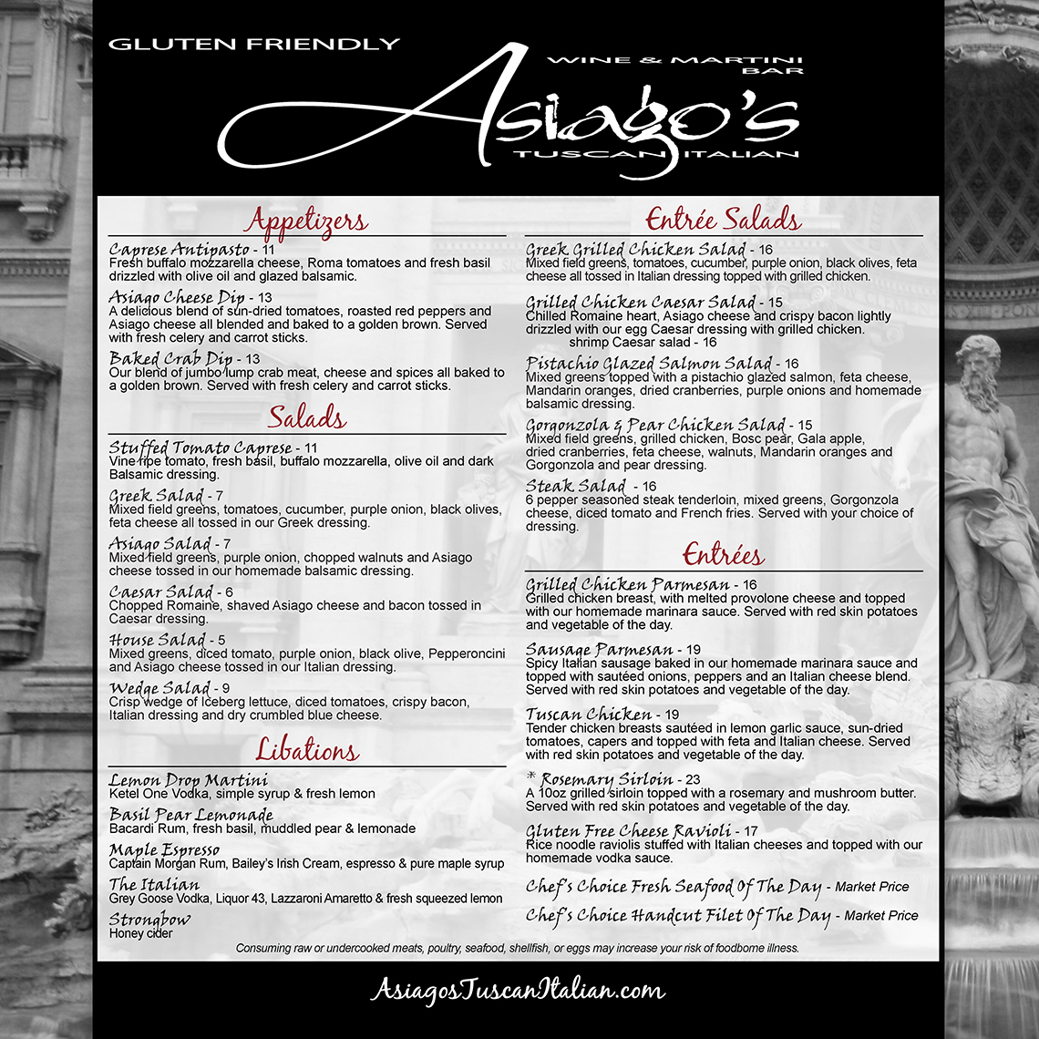 Asiagos Gluten Free Menu