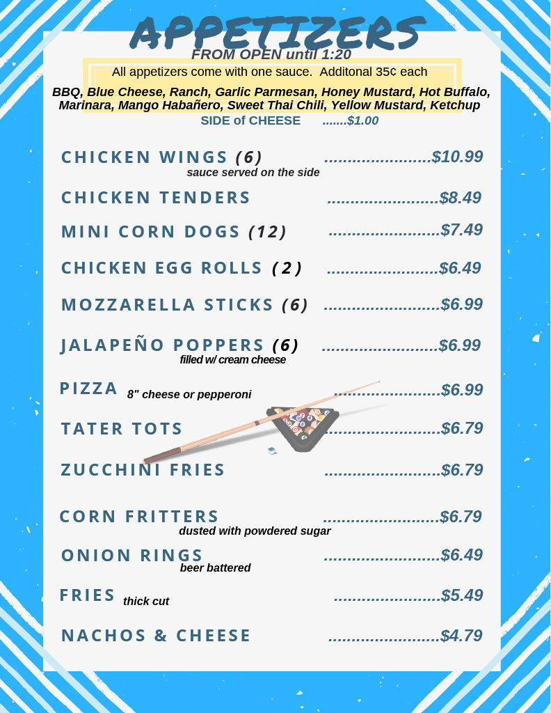 Food Menu Pool Hall & Sports Bar In Orlando Backstage Billiards
