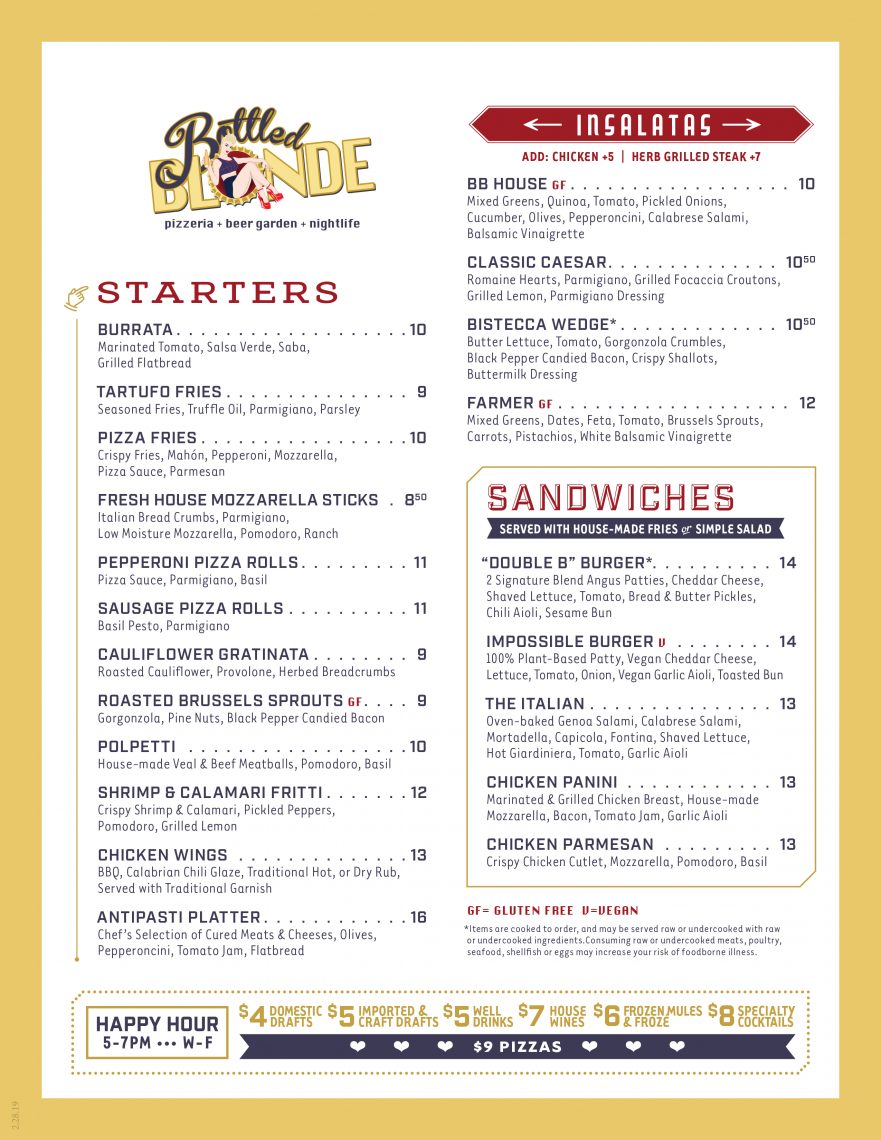 Bottled Blonde Menus & Specials Best Italian Food & Nightlife in