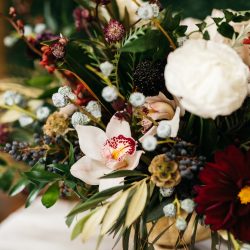 A closeup of a beautiful design by Bliss Wedding Florist.