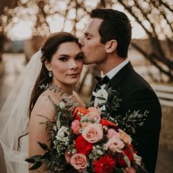 Beautiful bride, groom and those stunning flowers.