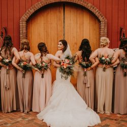 All of the gals and their bouquets.