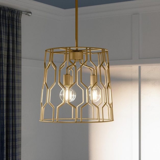 Close up of gold pendant lights