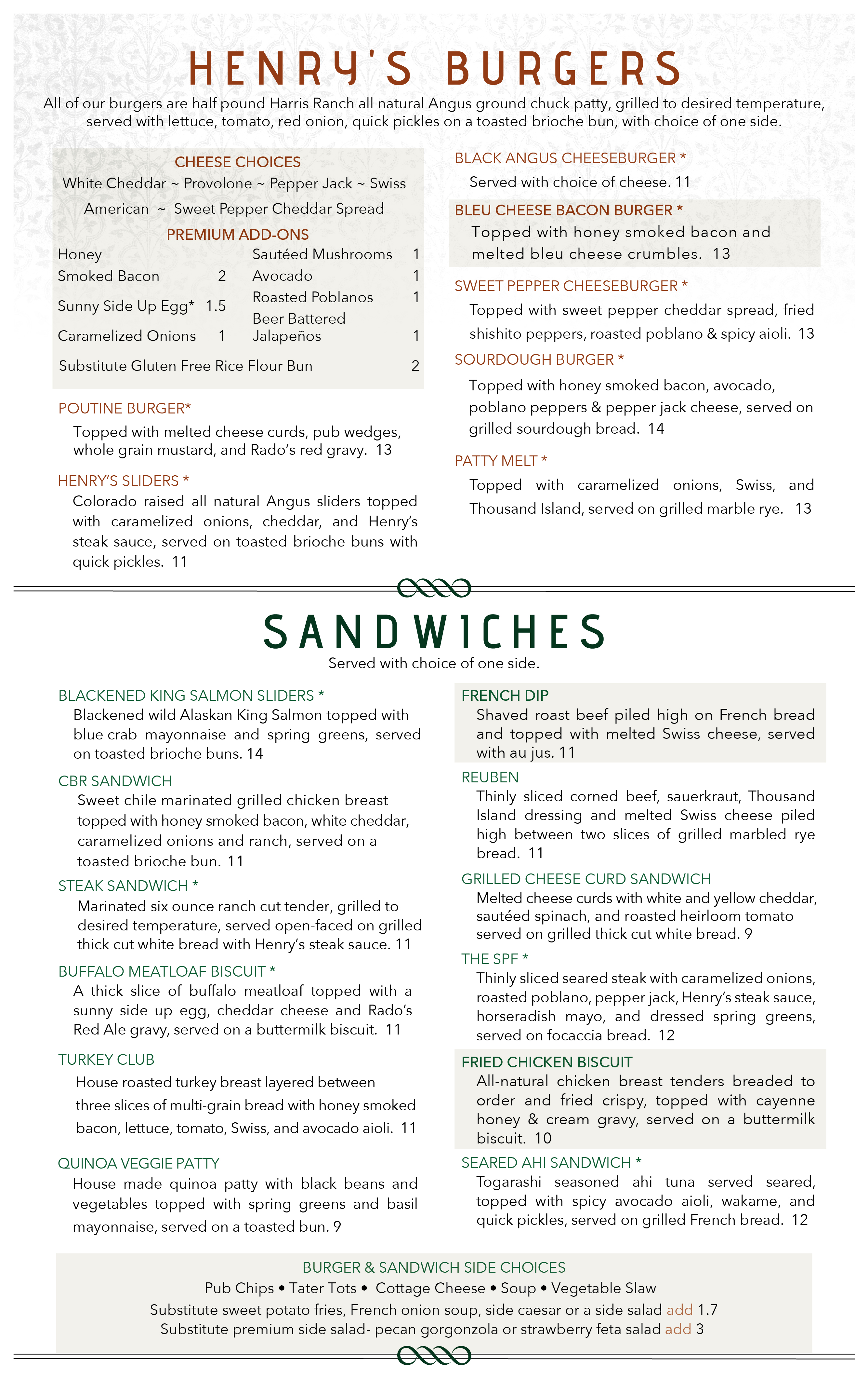 Menu Henry S Pub