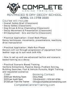 Complete Canine Decoy School Flyer