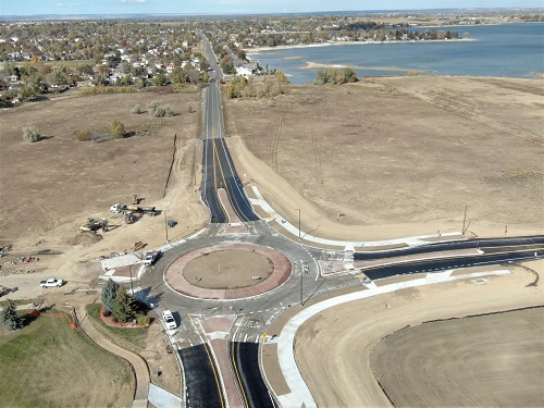 Aerial view of the new roundabout at 37th Street