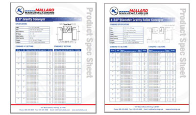 Gravity Conveyor Spec Sheets