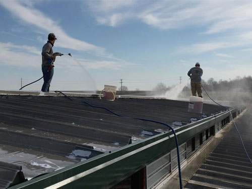 Pressure washing roof