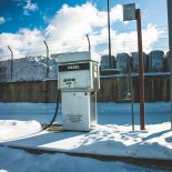 Diesel Fuel Pump on a Work Site Covered in Snow