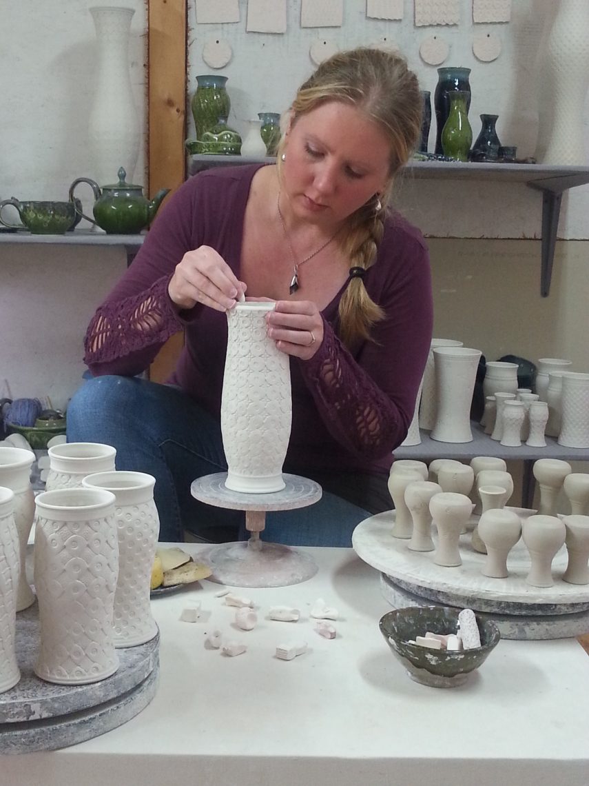 Kelsey working in the studio