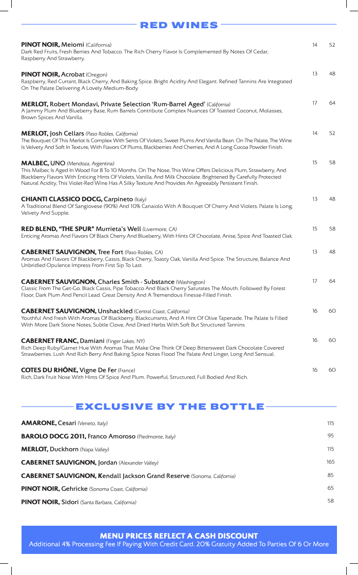 Wine List Revel Restaurant & Bar