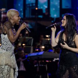 Singers Kimberly Nichole and Carrie Mana performing as a part of Rocktopia.