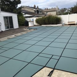 Pool and spa covered with one cover