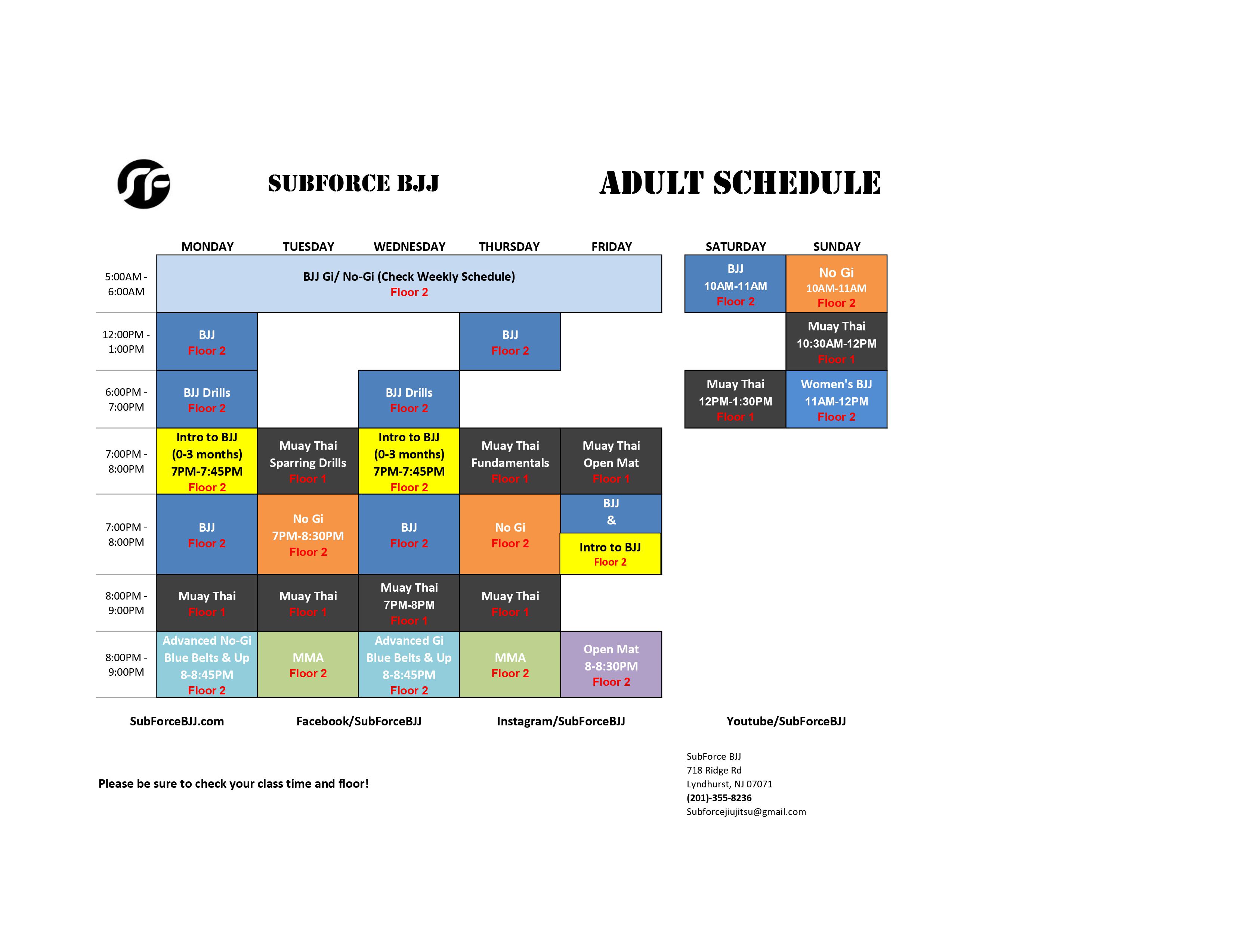 Class Schedules Sub Force BJJ