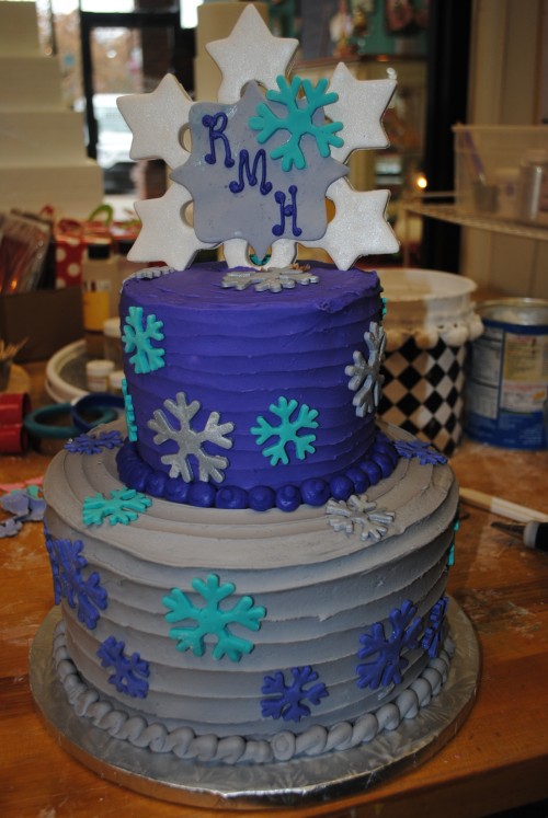 snowflake baby shower cake