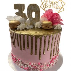 30th birthday cakes, gold birthday cakes, pink cakes, gold drip, arlington bakery, custom dallas bakery