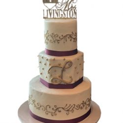 Gold Wedding Cakes, Maroon Ribbon Wedding Cakes, Quilted Wedding Cakes, Dallas Bakery, Arlington Bakery