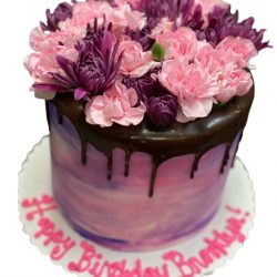 pink cakes, purple cakes, birthday cakes in dallas, fort worth bakery, pink flowers birthday cake