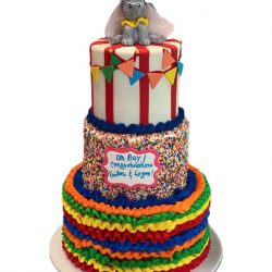 elephant themed baby shower cakes, circus baby shower cakes, custom cakes, dallas bakery, arlington bakery