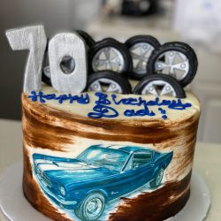 mustang cakes, guy cakes, 70th birthday cakes, tire cakes