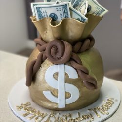 money bag cakes, custom cakes in dallas