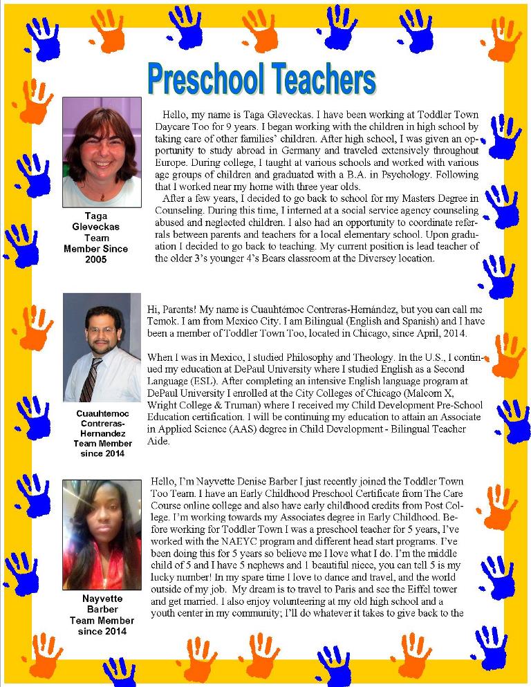 chicago teachers at toddler town daycare centers preschool teacher bio