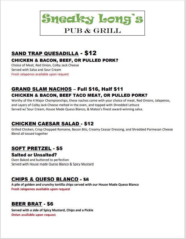 Food And Drink Menu Indoor Entertainment Minnesota Ugly Putters