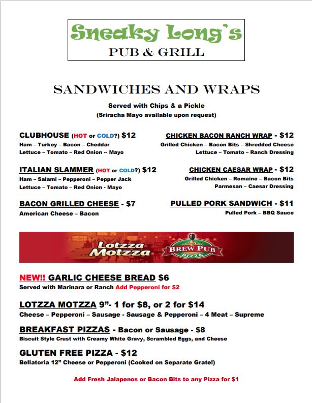 Food And Drink Menu Indoor Entertainment Minnesota Ugly Putters