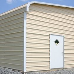 Enclosed Metal Garage with Window, Rolling Garage Door, and Walk-Thru Door