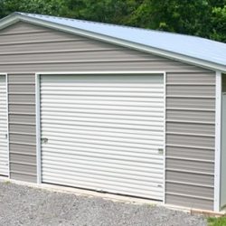 Enclosed Metal Garage with Window, Double Rolling Garage Door, and Walk-Thru Door