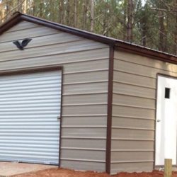 Enclosed Metal Garage with Rolling Garage Door and Walk-thru Door