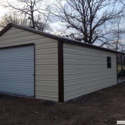 Enclosed Metal Garage with Rolling Garage Door and Window