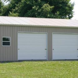 Enclosed Metal Garage with Windows, Triple Rolling Garage Door, and Walk-Thru Door