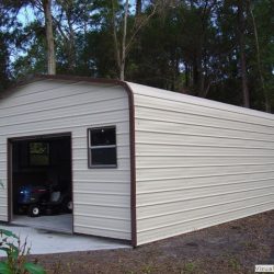 Enclosed Metal Garage with Rolling Garage Door and Walk-thru Door